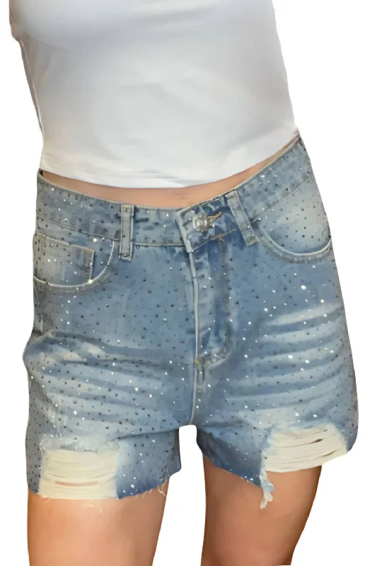 Timeless Women's Apparel Rhinestones Short In Denim