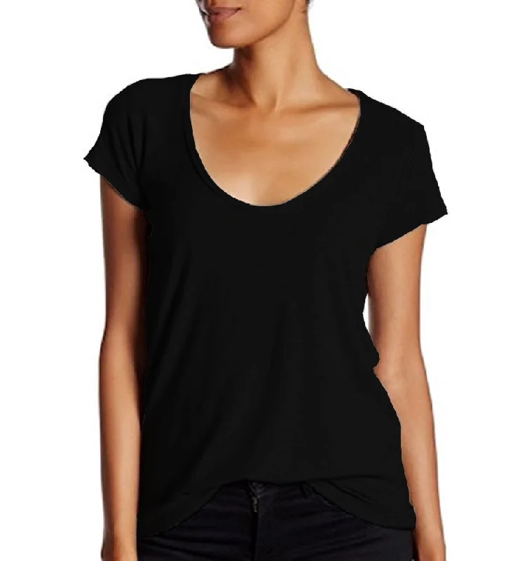 Comfortable Outfit For Women James Perse Women's Black Deep Scoop Neck T-Shirt