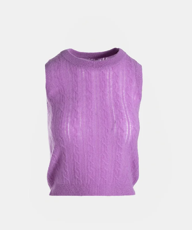 Best Online Boutiques Cashmere Open Cable Sleeveless Top