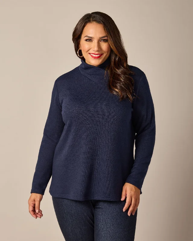 Best Boutiques Online Merino Touch Cross Neck Knit Top - Navy