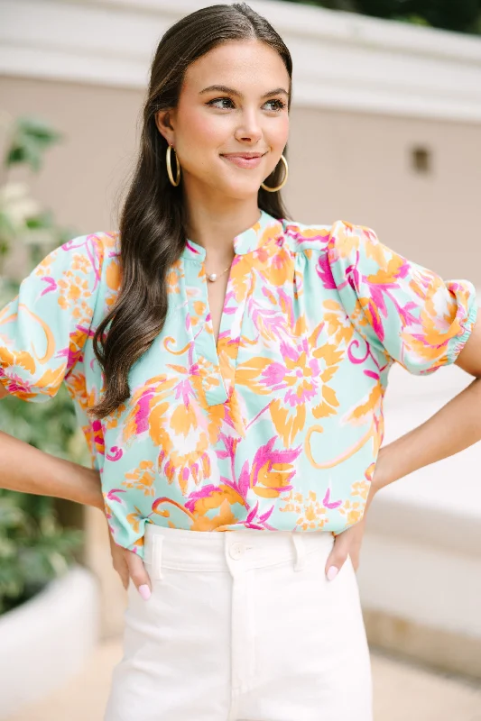 Urban Femme Streetwear Reach Out To You Mint Green Floral Blouse