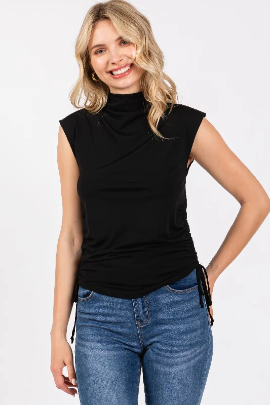 Exclusive Discount Black Ruched Side Tie Tank Top