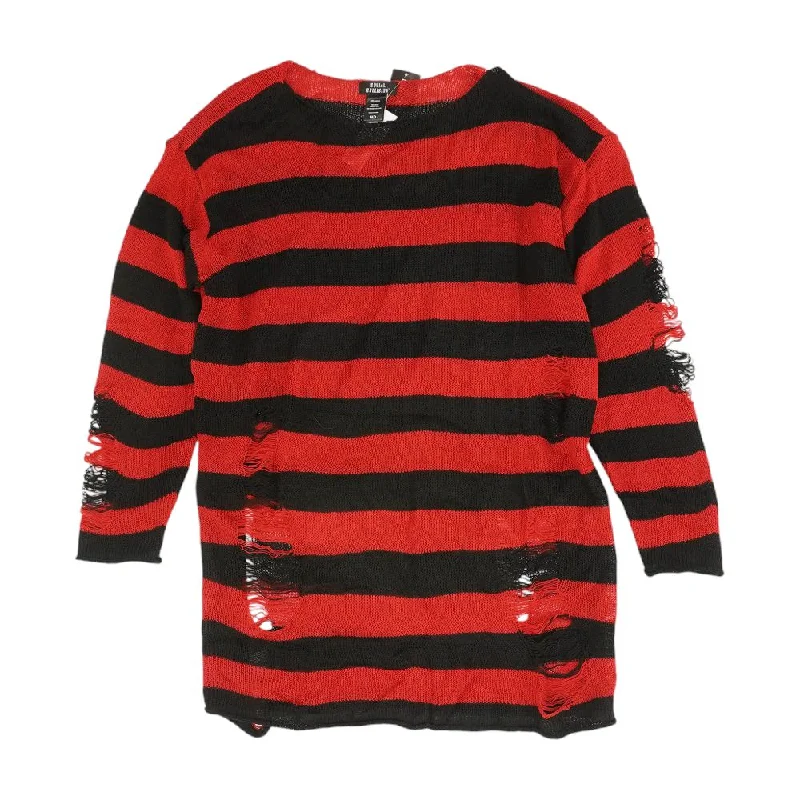 End of Season Sale Red Striped Crewneck Knit Top