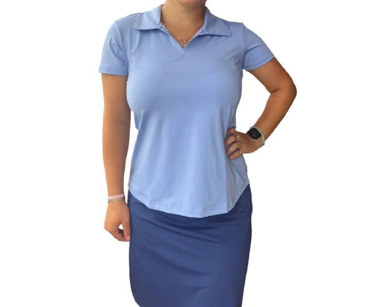 Women's Stylish Outerwear Short Sleeve V-Neck Polo In Periwinkle