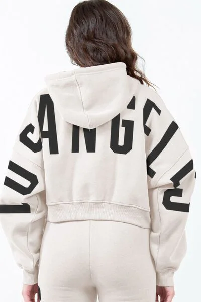 Sophisticated Style Log Angeles Cropped Hoodie - Beige