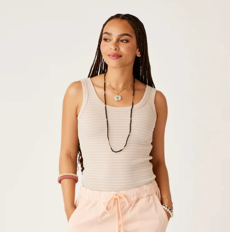 Women's Comfortable Lounge Outfit D Ever Tank - Cement Stripe