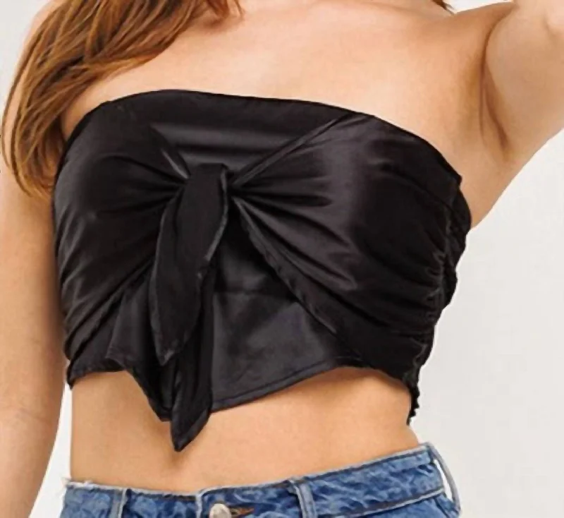 Versatile Women's Fashion Simple Crop With Tie Bow In Black