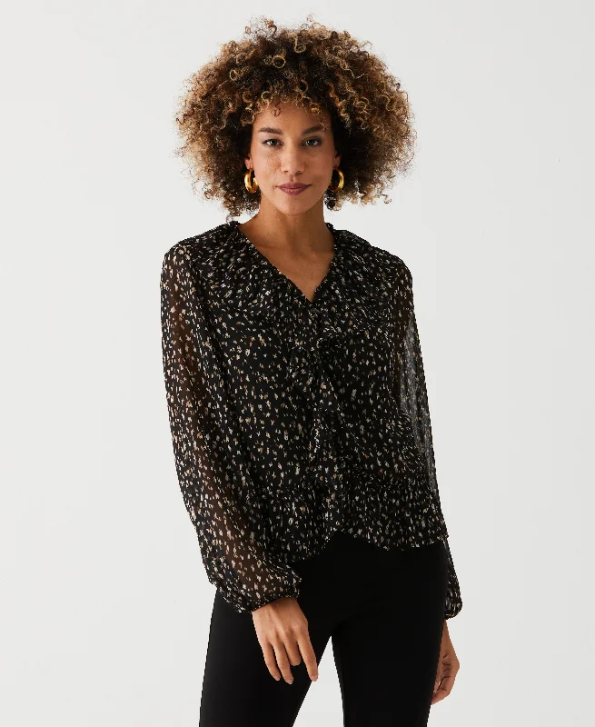 Online Shopping Boutiques Animal Print V-Neck Ruffle Blouse