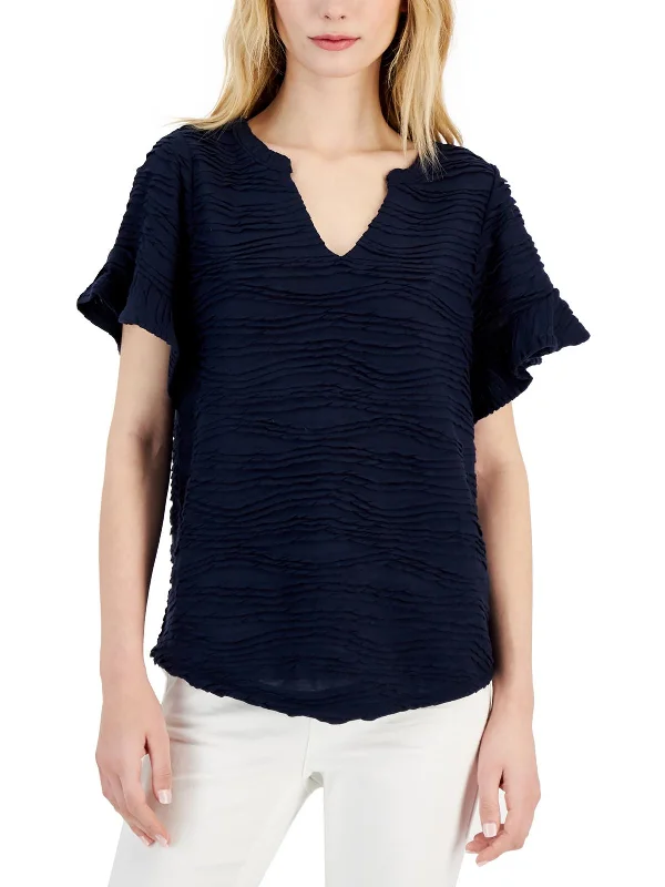 Clothes Of Woman Plus Womens Flutter V Neck Pullover Top