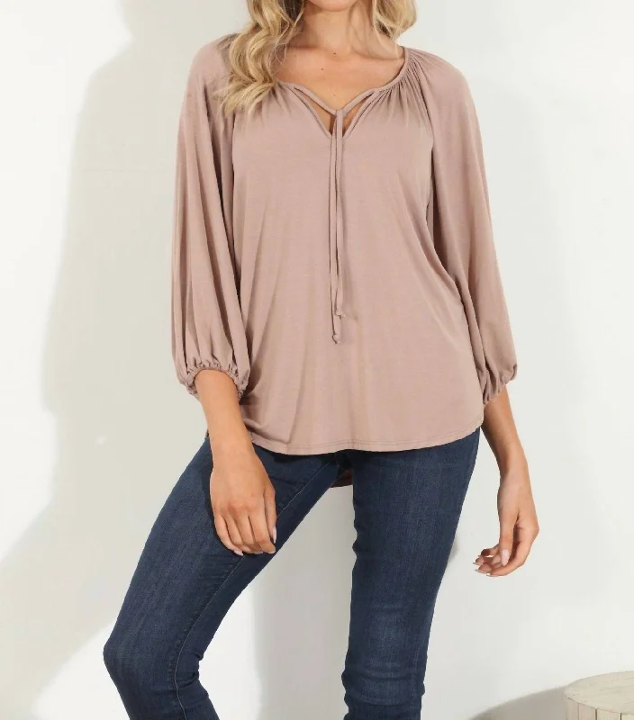 Modern Women's Apparel Cupro Stretch Split Neck Top In Camel