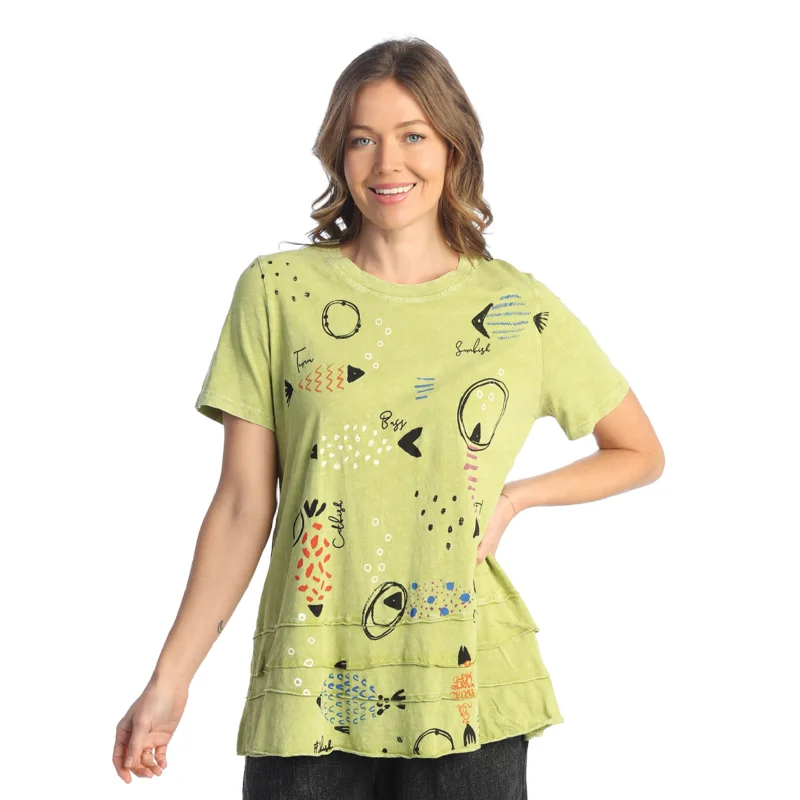 Women's Trendy Apparel “Bahamas" Abstract Print Layered Short Sleeve Top - M82-1823