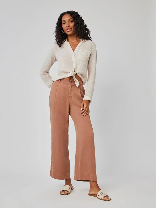 Vibrant Styles Marina Pleated Wide Leg Ankle Pant - Khaki Shell