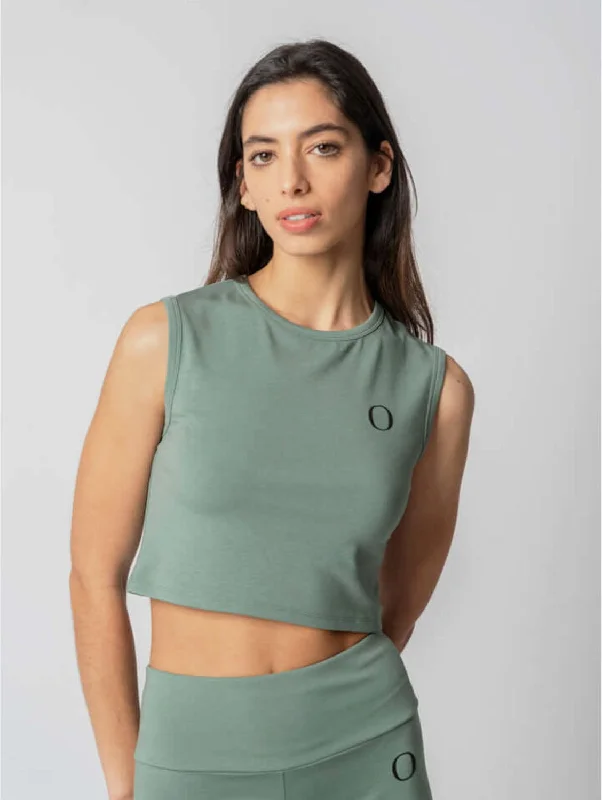 Women's Relaxed Outfit Lyocell Sleveless Crop Top | Rosemary Green