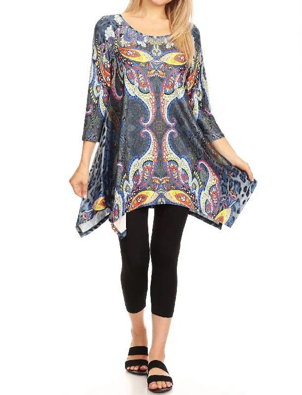 Stylish Loungewear for Women Marlene Tunic Top In Blue Multi