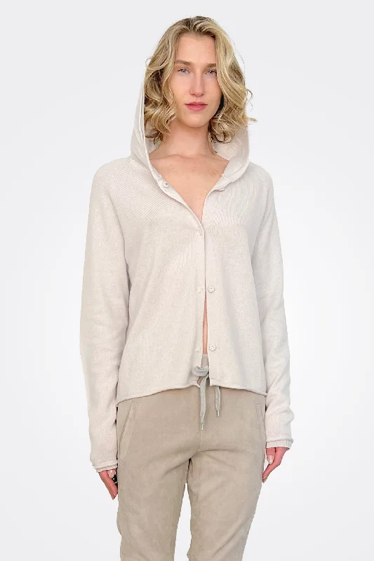 Chic Women's Clothing Online Cashmere Button Closure Hoodie - Stone