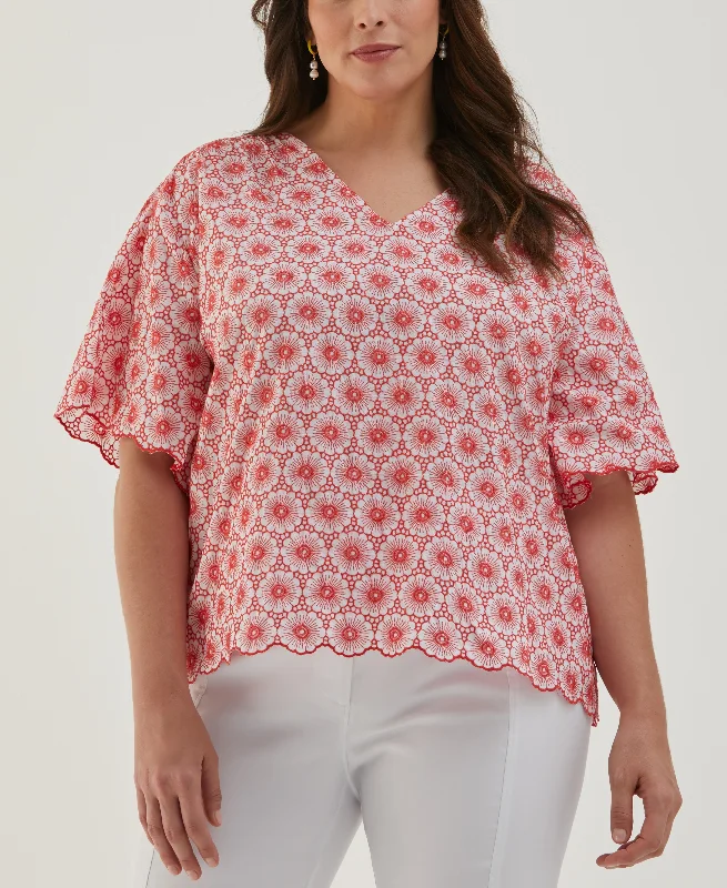 Clothes Women Plus Size Daisy Embroidered Blouse