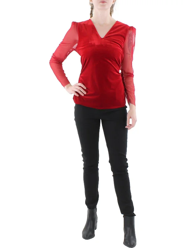 Limited Time Offer Womens Mixed Media Velvet Pullover Top