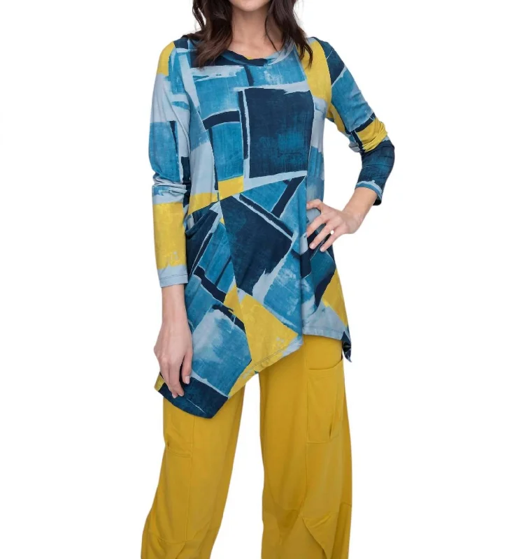 Formal Attire For Women Arthouse Knits Tiles Assymetrical Tunic Top In Ocean