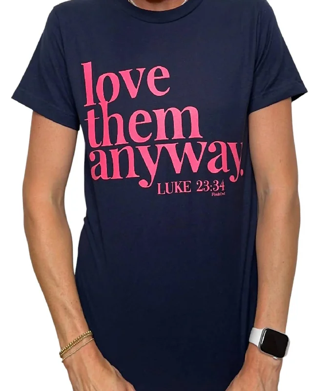 Comfortable Women's Apparel Love Them Anyway T-Shirt In Navy