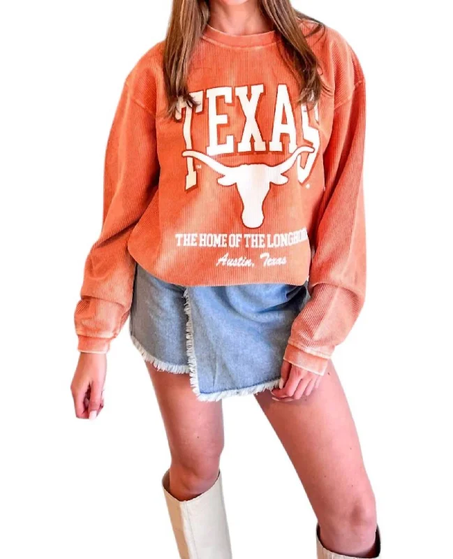 Chic Wardrobe Ut Mascot Cord Sweatshirt In Burnt Orange