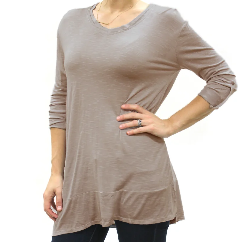 Bold Fashion Brooks Long Sleeve Tunic Top - Taupe