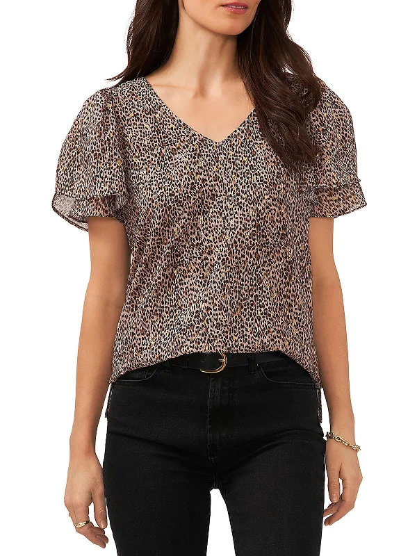 Clearance Sale Online Womens Leopard V Neck Pullover Top