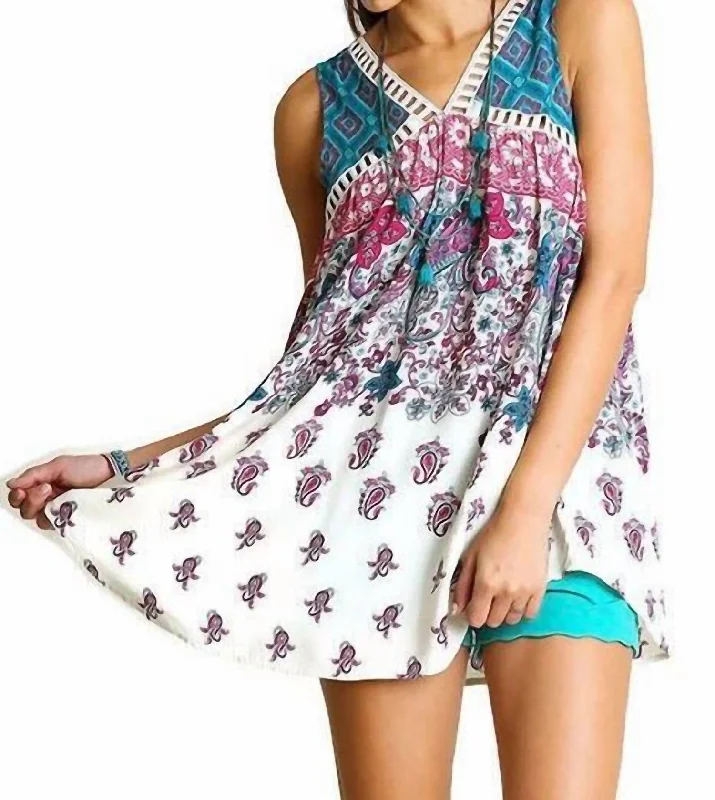 Plus Size Women's Fashion and Clothing Paisley Print Sleeveless Tunic In Multi