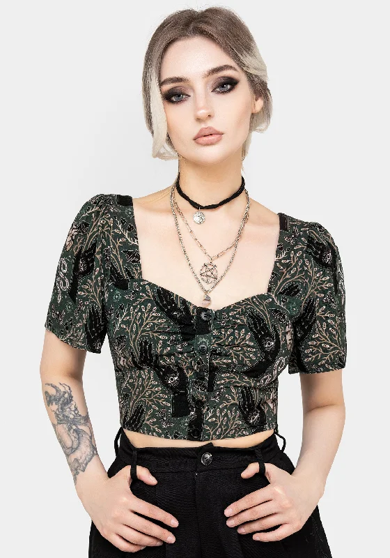 Seasonal Trends Hemlock Button Up Crop Top - Green