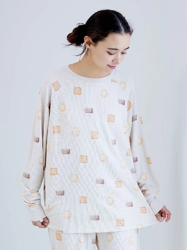 Women's Professional Garments Biscuit Pattern Waffle Long Sleeve T-shirt