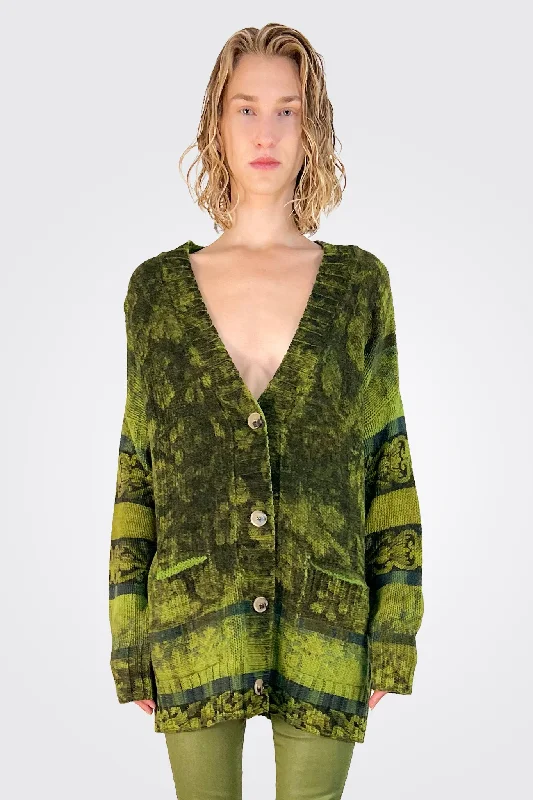 Women's Urban Fashion Jacquard Knit Cardigan - Verde