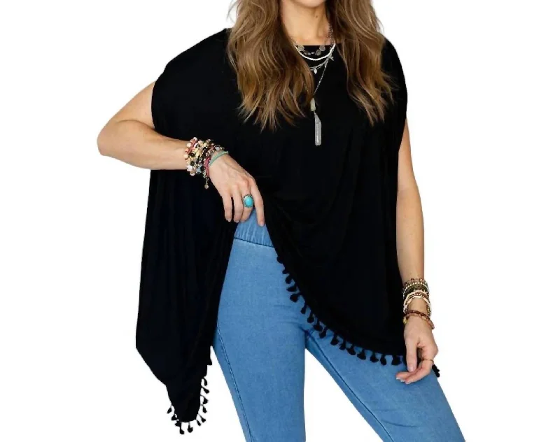 Charming Women's Outfit For Special Occasions Milena Tassel Tunic In Black