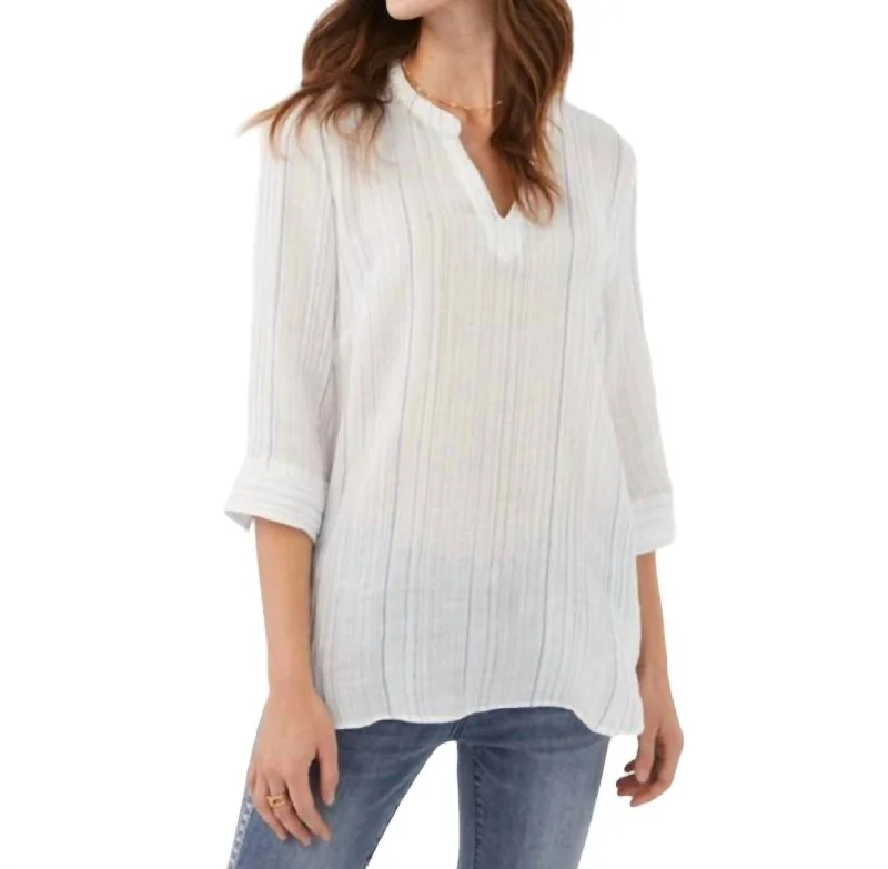 Women's Versatile Apparel Textured Tunic Top In Indigo Stripe