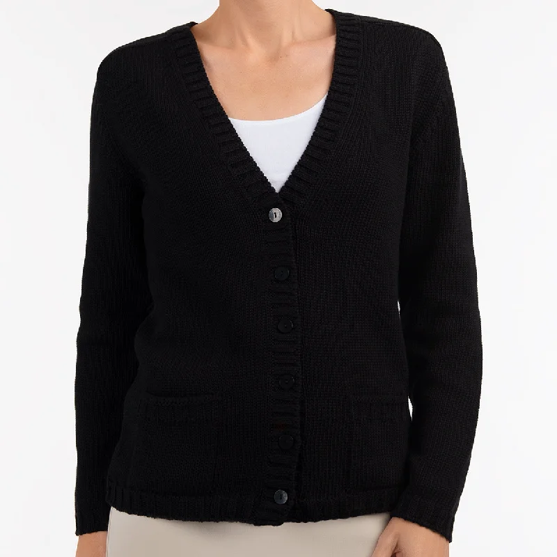 Women's Romantic Outfit Varsity Cardigan in Black