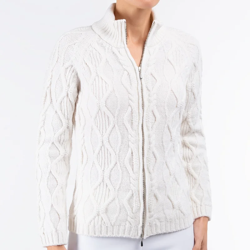 Women's Evening Outfit Cable Zip Cardigan in White