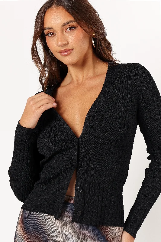 Casual Fashion Trends for Women Seraphine Knit Cardigan Top - Black