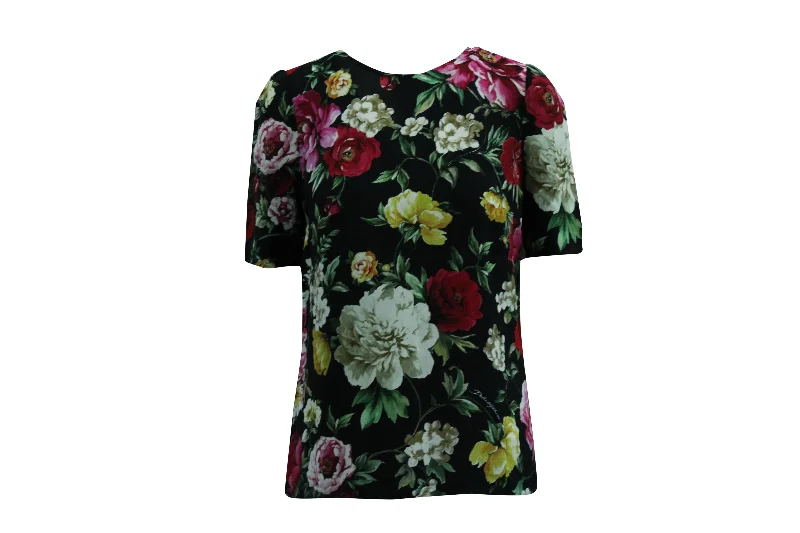 Women's Evening Wear Outfit Dolce & Gabbana Floral Print Top in Black Viscose