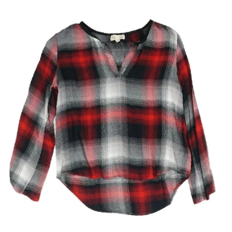 Edgy Fashion Red Plaid V Neck Knit Top