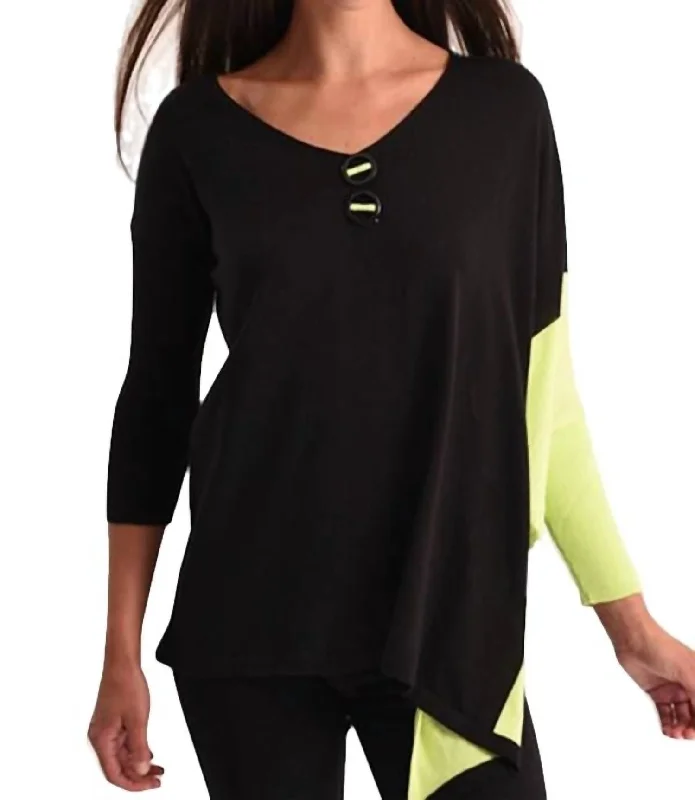 Fashion Essentials Neon Panel Slit Oversize Tunic In Black/lime