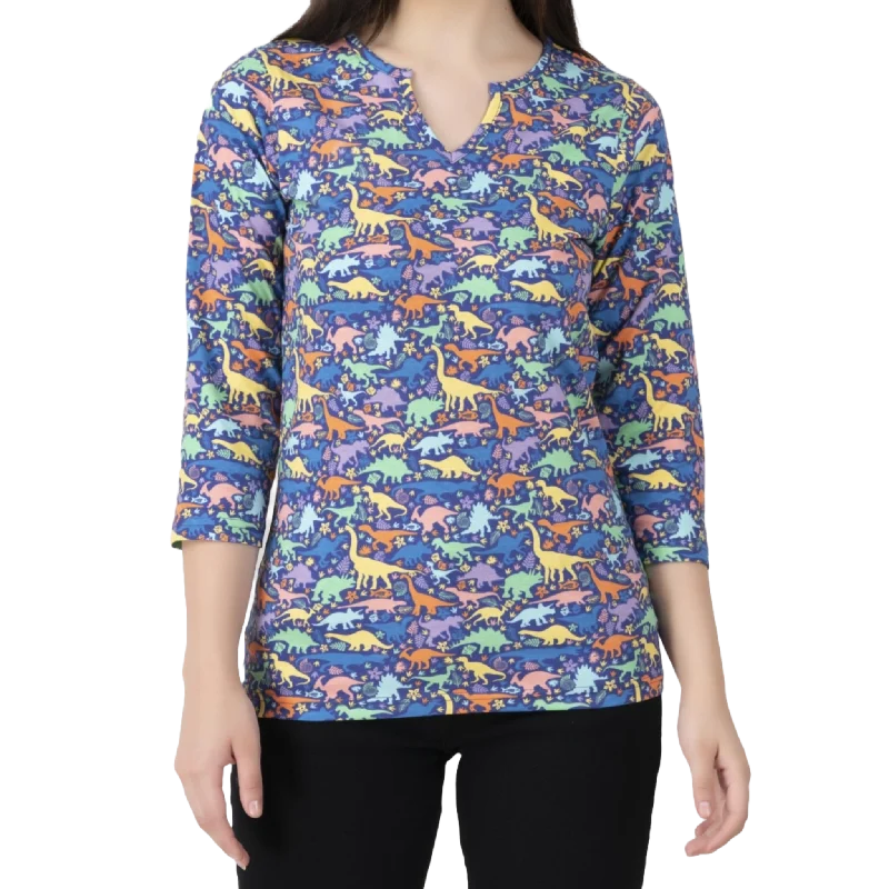 Sophisticated Style Dinosaurs & Fossils Split Neck Tunic Top