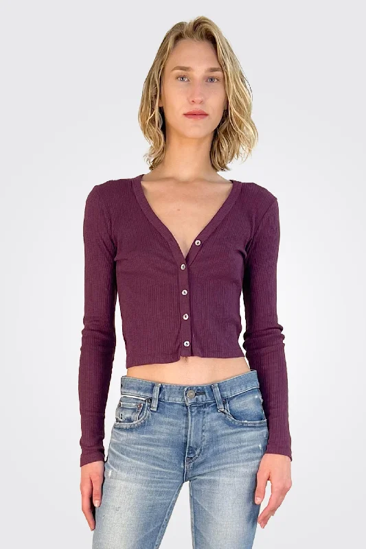 Timeless Classics Lyla Ribbed Cardigan - Plum