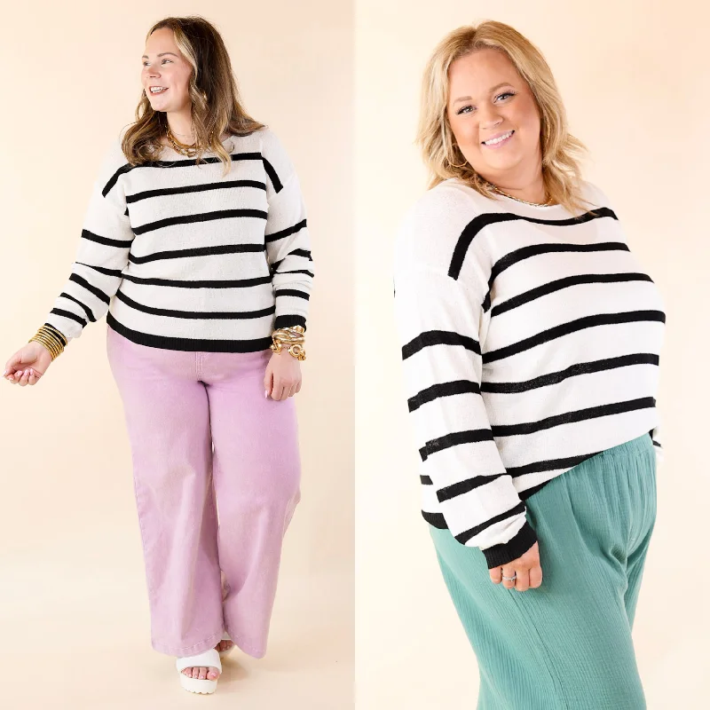 Women's Layered Outfit Let's Hang Out Striped Long Sleeve Top in Black and White