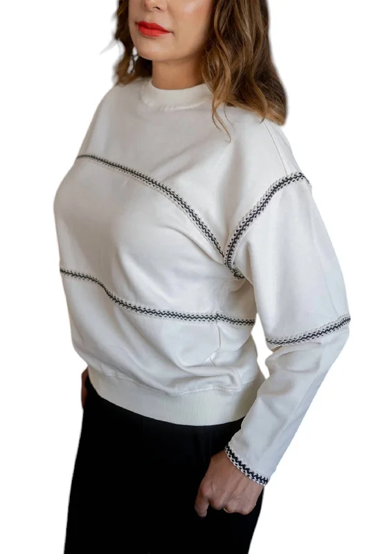 Sporty Streetwear Sweatshirt Crochet Stripes In Cream And  Black