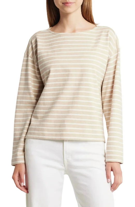 Elegant Women's Fashion Macy Stripe Long Sleeve Top In Heather Beige Stripe