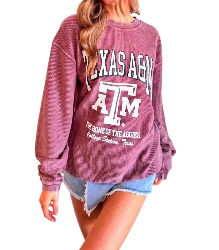 Graceful Fashion A&m Mascot Cord Sweatshirt In Maroon