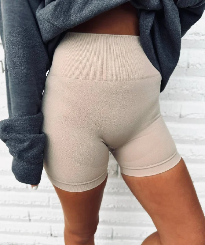 Stylish Everyday Clothing High Waist Scrunch Butt Biker Shorts In Beige