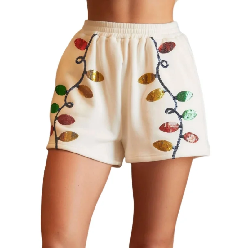 Chic Clothes For Women Christmas Light Sequin Shorts In White