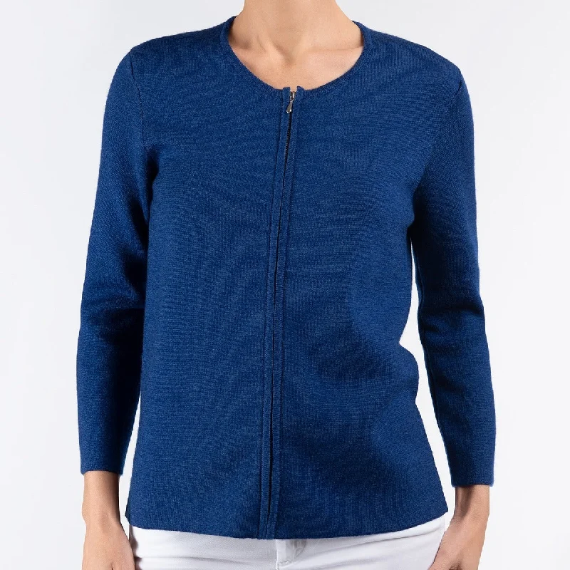 Women's Athletic Outfit Round Neck Zip Cardigan in Sapphire