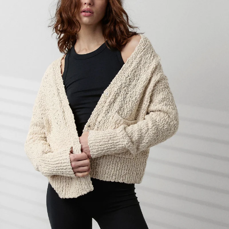 Stylish Women's Attire Textured Cotton Snap Front Cardigan