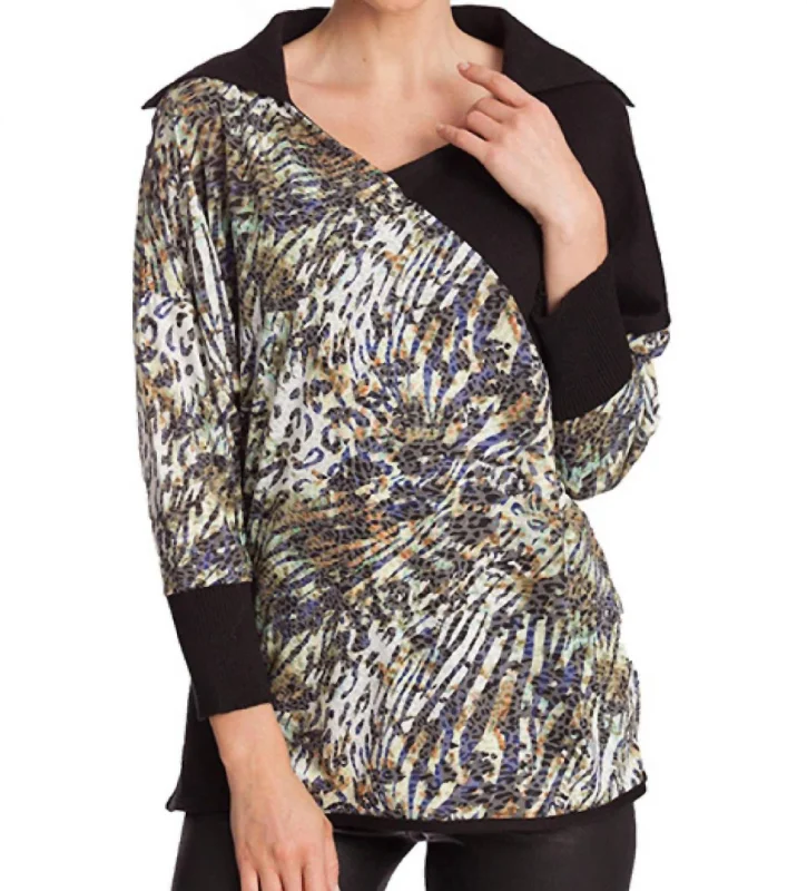 Women's Travel Garments Mosaic Detail Neck Top In Black Multi