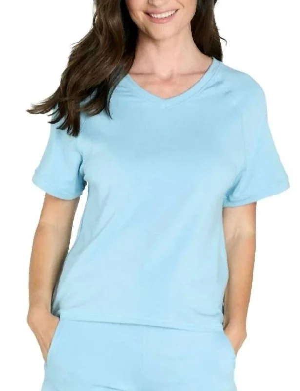 Women's Comfortable Lounge Outfit Brenda Relaxed Short Sleeve Raglan Tee In Sky Blue